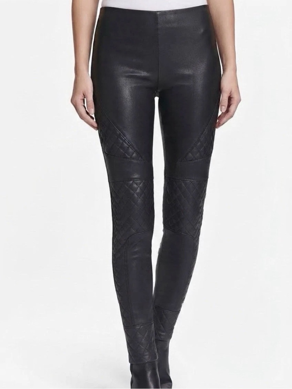 SPANX Faux Leather Quilted Moto Leggings Very Black S High Rise Shaping